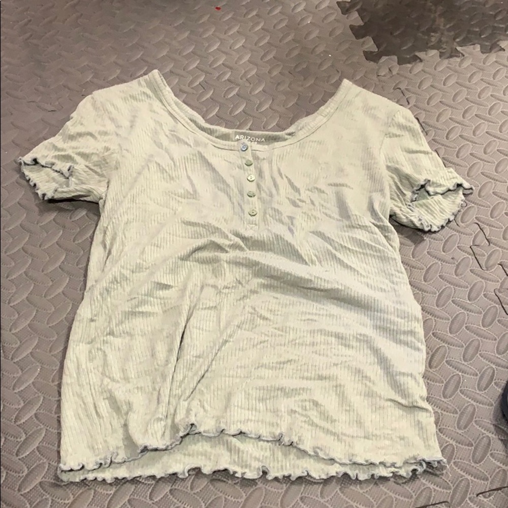 Green button ruffle shirt